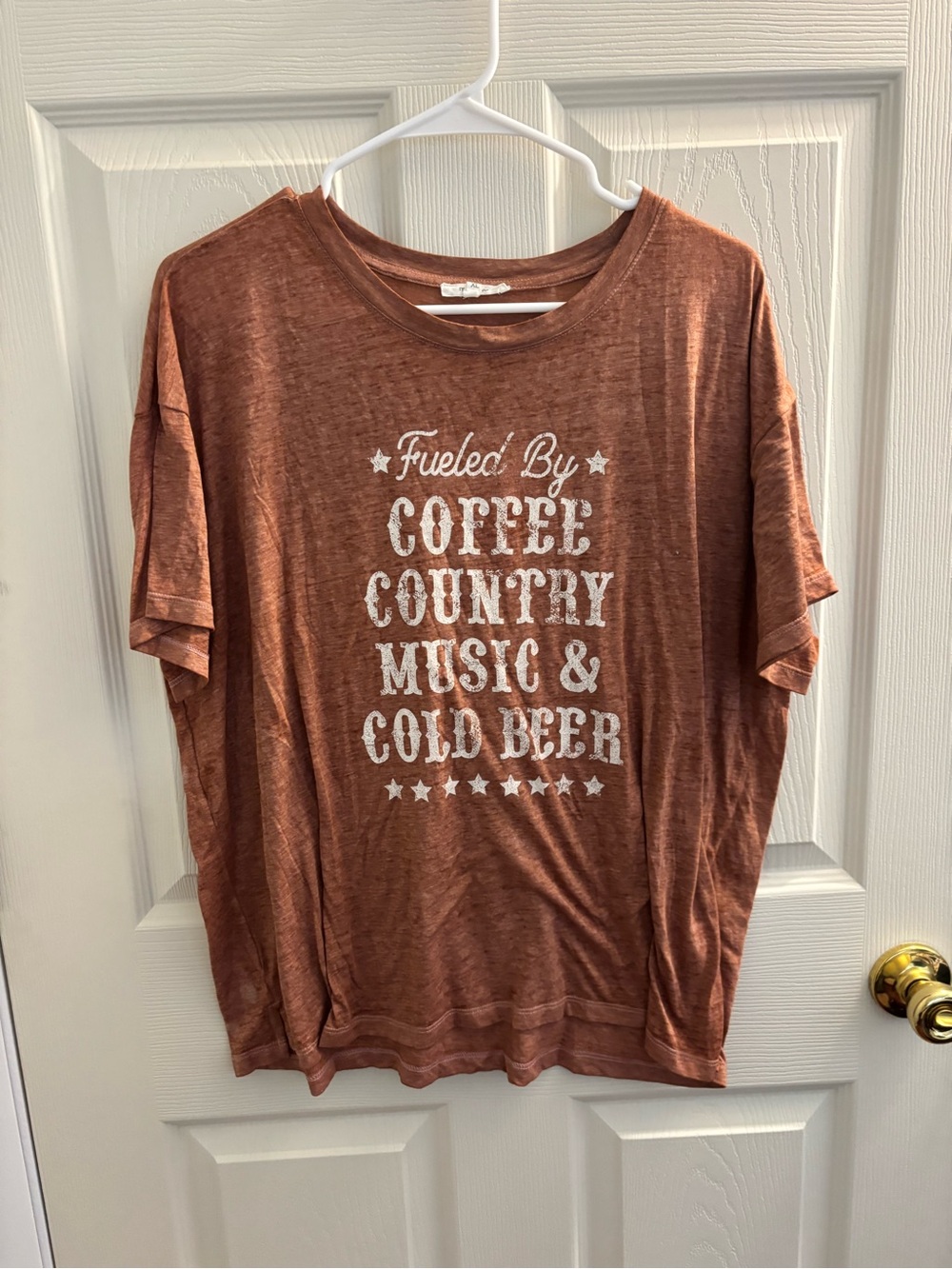 Women’s Graphic Tee - Rust Brown "Fueled By Coffee, Country Music & Cold Beer"